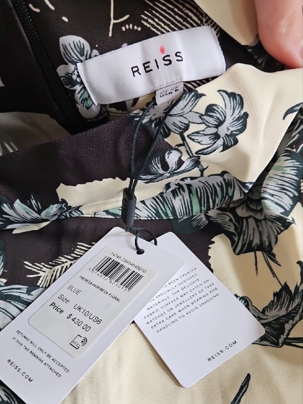 Reiss Black & Cream Floral Maxi Dress - Picture 2 of 5